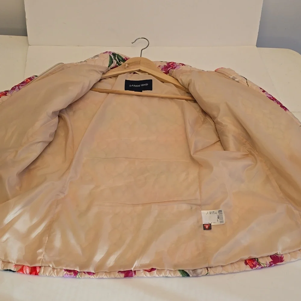 Lands' End Women's Quilted Floral Jacket Lightweight Coat  Ivory Green SZ Medium - Picture 12 of 15